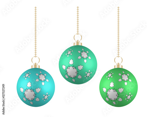 Christmas balls in different colors on white background