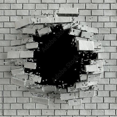 Fototapeta Naklejka Na Ścianę i Meble -  3d render, 3d illustration, explosion, cracked brick wall, bulle