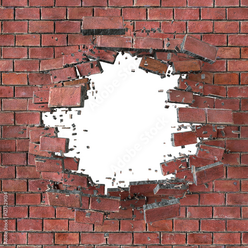 Fototapeta Naklejka Na Ścianę i Meble -  3d render, 3d illustration, explosion, cracked red brick wall, b