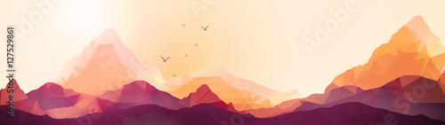 Geometric Mountain and Sunset Background Panorama - Vector Illus