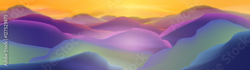 Sunset or Dawn Over the Mountains Landscape Panorama - Vector Il