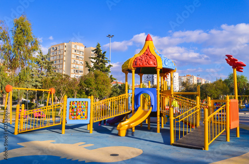 Playground in public park. Colorful playground for children.