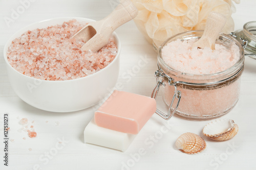 Handmade Sugar Peach Scrub With Argan Oil. Himalayan Salt. Toile