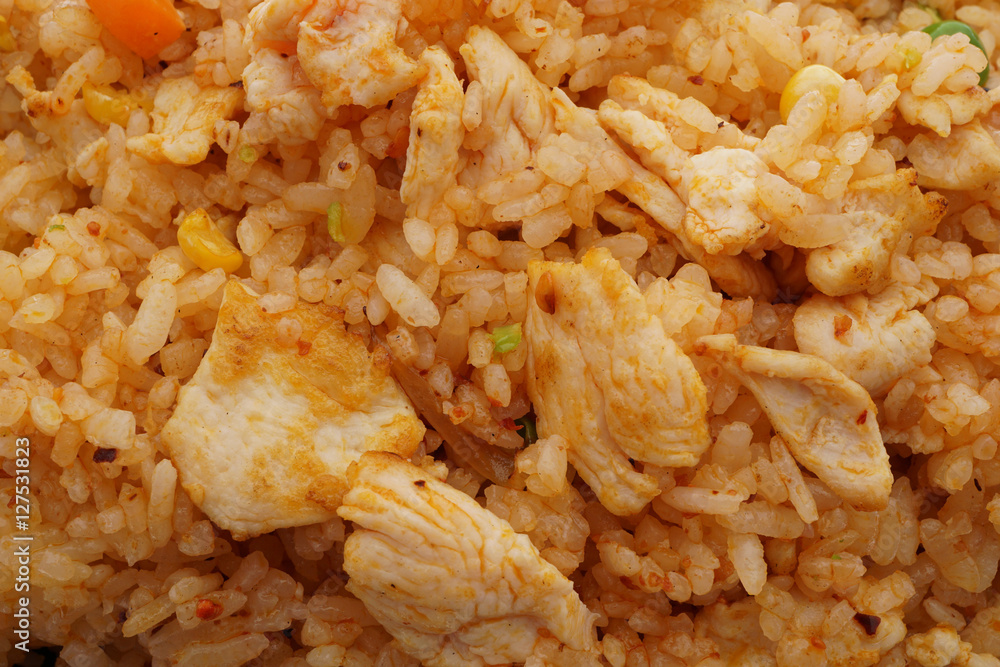Chinese food. Hot rice with chicken and vegetables Chinese food. Hot rice with chicken and vegetables