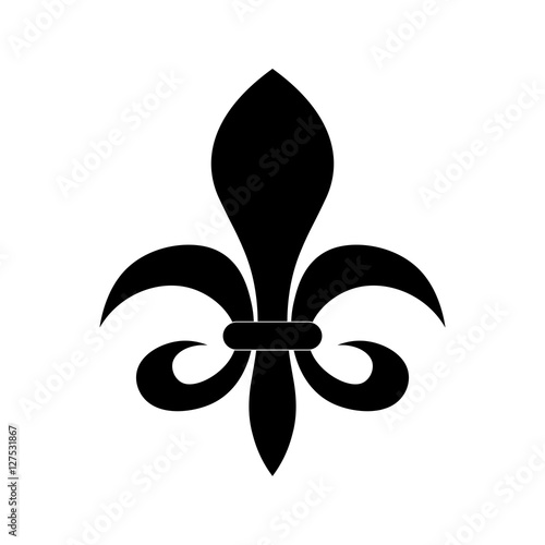 The fleur-de-lis or flower-de-luce sign of lily used as decorative design or symbol in heraldry. Simple elegant flat vector black illustration on white background.