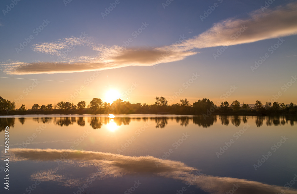 Romantic sunset on the lake