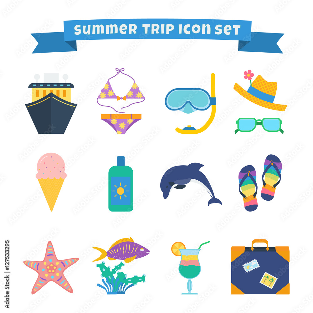 Summer trip icon set