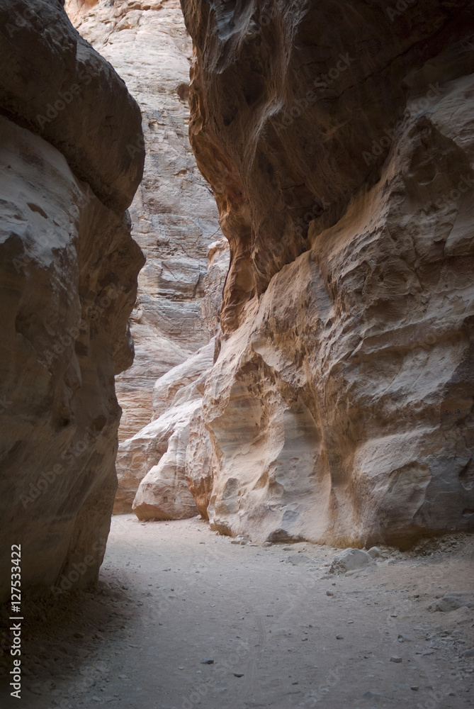 Petra canyon called the Siq that leads to the Nabatean city, Jordan