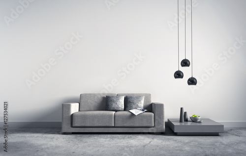 Sofa vor hellgrauer Wand