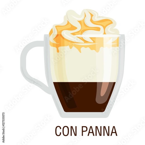 Coffee cups different cafe drinks con panna
