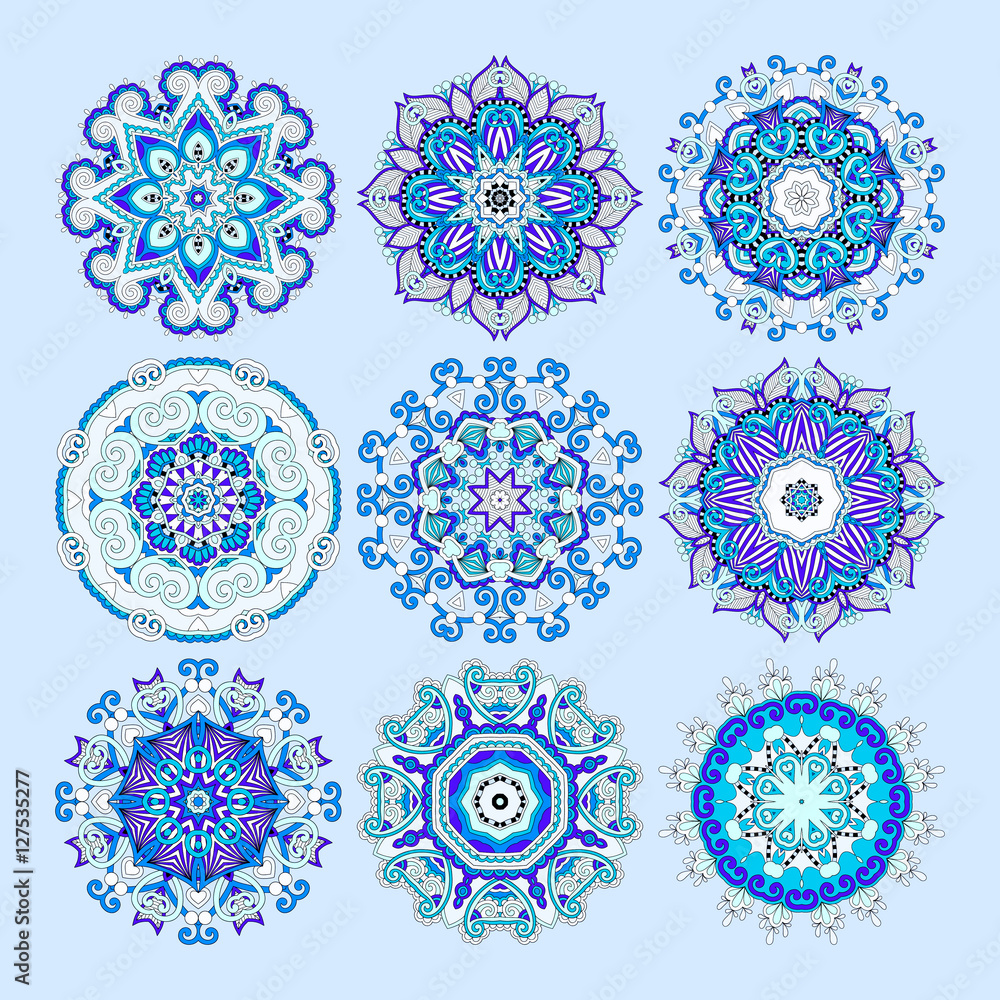 blue circle lace ornament, round ornamental geometric doily patt blue circle lace ornament, round ornamental geometric doily patt