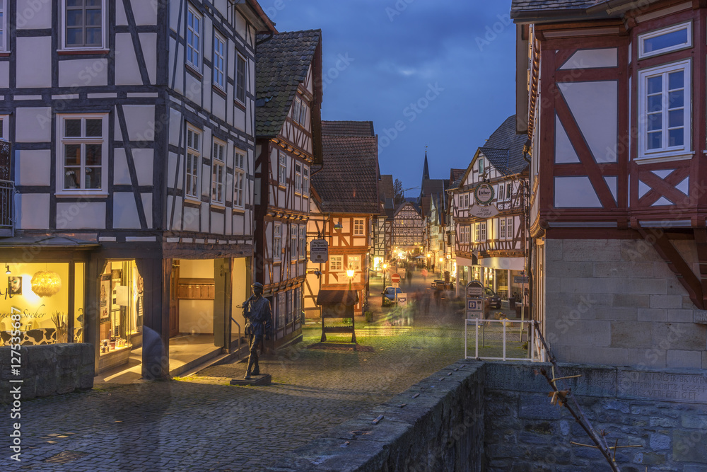 Street view of a medieval town Melsungen in Hesse