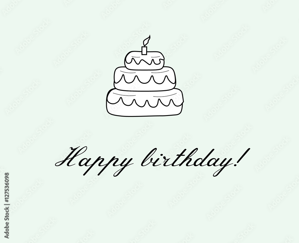 White cake with a black outline on a ligth blue background and the words White cake with a black outline on a ligth blue background and the words