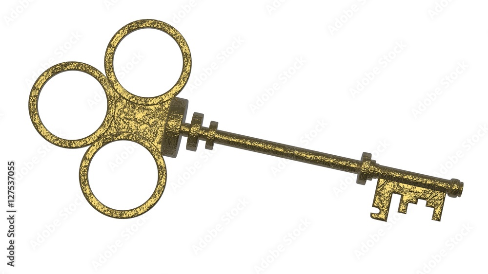 3d rendering old key isolated on white background 3d rendering old key isolated on white background