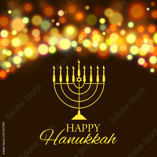 Hanukkah background with menorah and lights. Vector illustration
