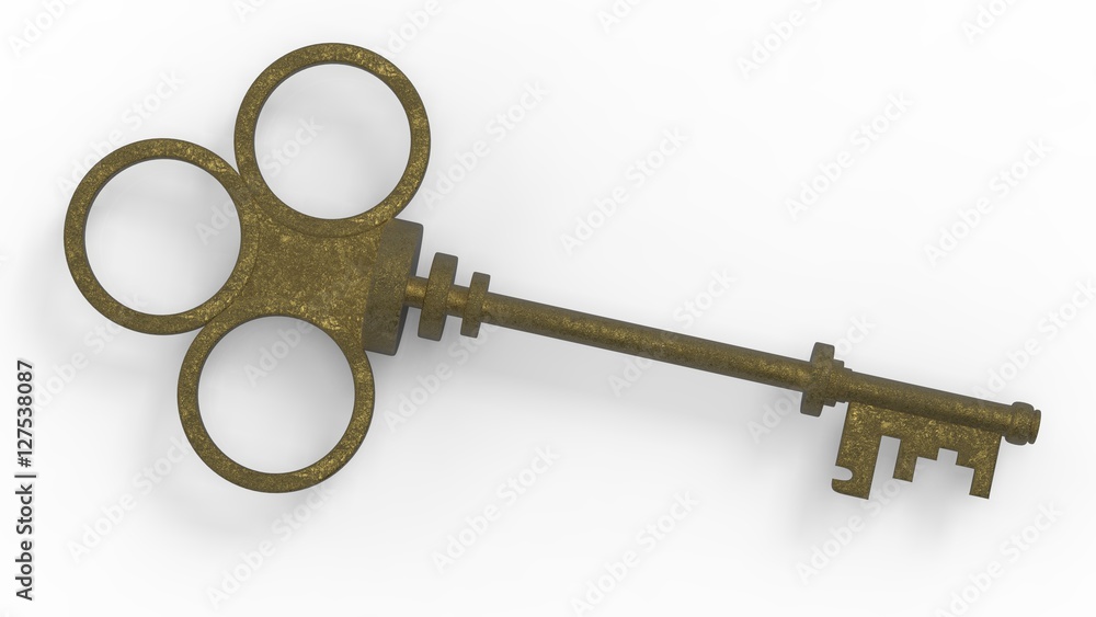 3d rendering old key isolated on white background 3d rendering old key isolated on white background