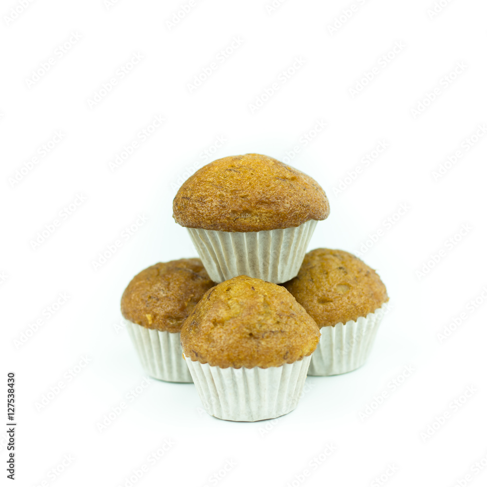 Banana muffin cupcakes isolated on white background Banana muffin cupcakes isolated on white background