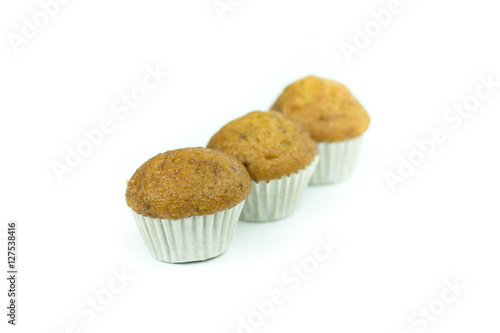 Banana muffin cupcakes isolated on white background