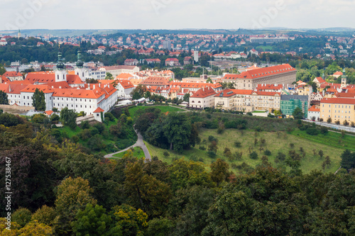 Red roofs in the city Prague. Panoramic view of Prague