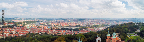 Red roofs in the city Prague. Panoramic view of Prague