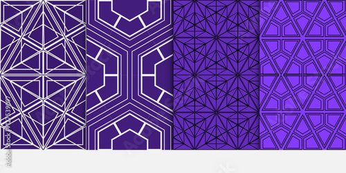 Hexagon ornament. set of seamless pattern. abstract geometry shape. vector illustration. modern wallpaper. For design, background fills, card, banner. blue color