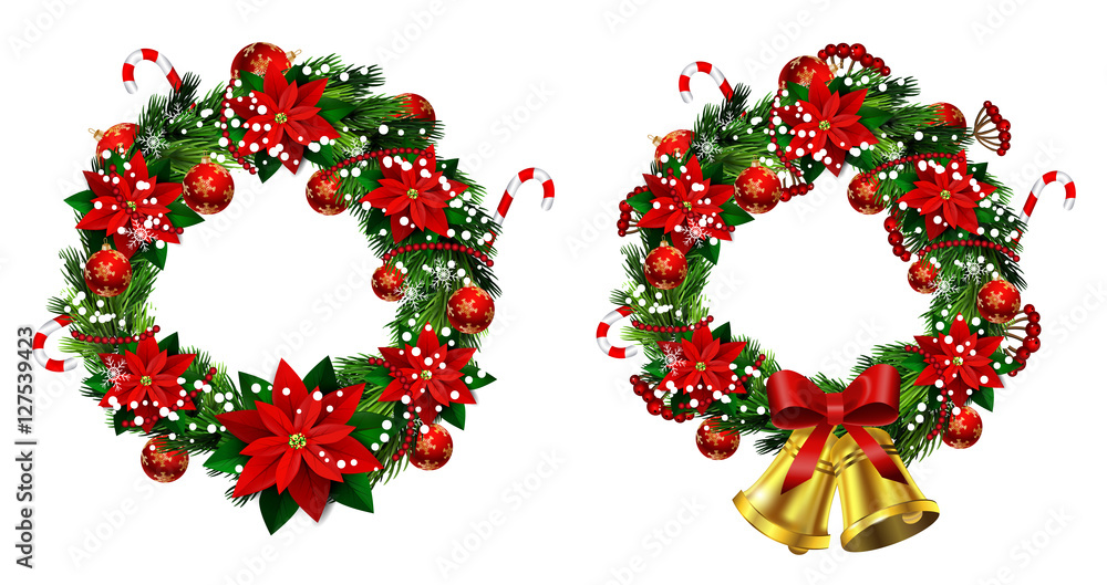 White card with Christmas wreath and bow White card with Christmas wreath and bow