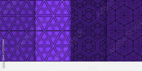 Hexagon ornament. set of seamless pattern. abstract geometry shape. vector illustration. modern wallpaper. For design, background fills, card, banner. blue color