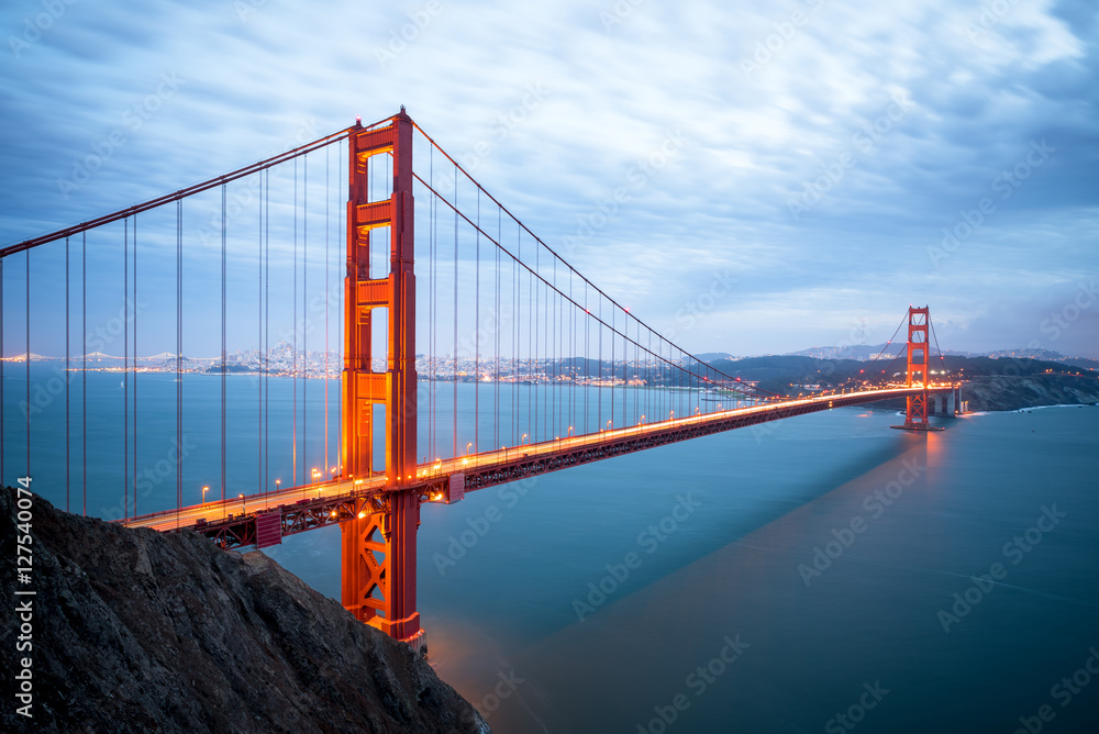 Golden Gate Bridge in San Francisco California after sunset
