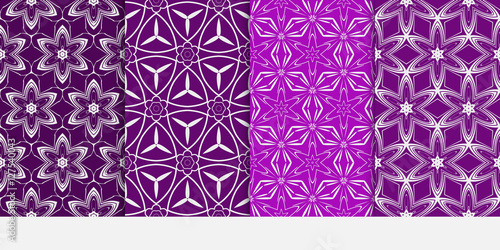 set of Vector seamless pattern with abstract floral and leave style. purple color. For modern interiors design, wallpaper, textile industry