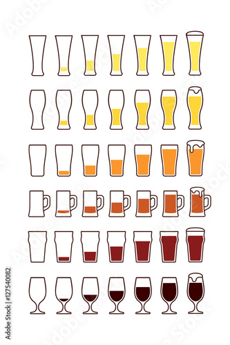Glasses of beer: empty, half, full. Vector