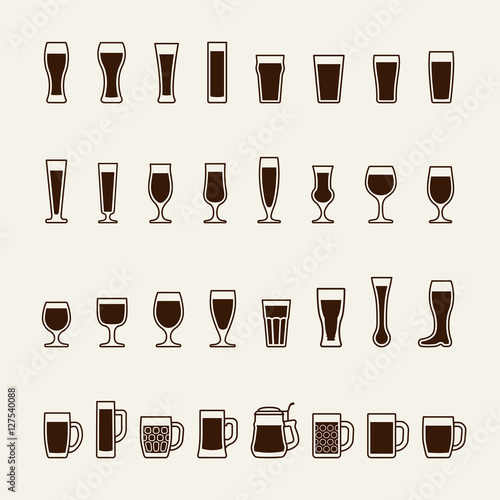 Set icons of beer glass silhouettes. Vector