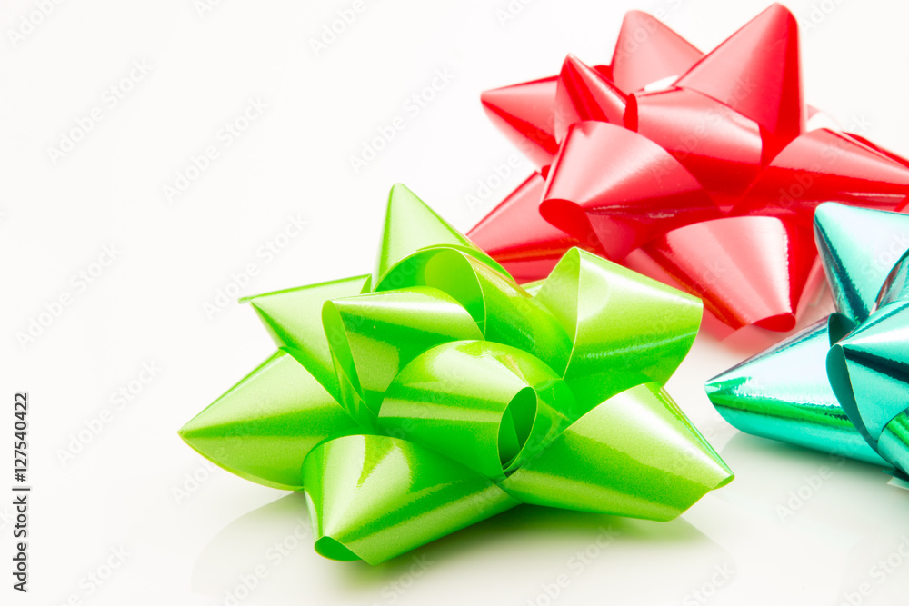 Three bows for presents on a white background. Three bows for presents on a white background.