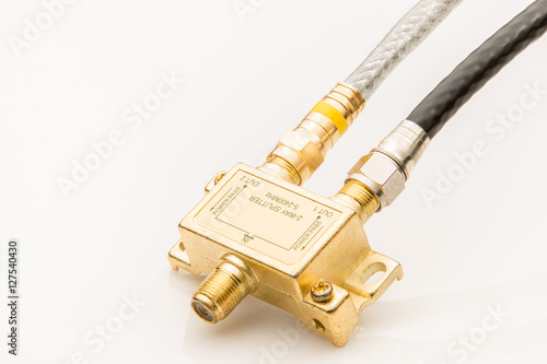 Cable splitter with cables attached.