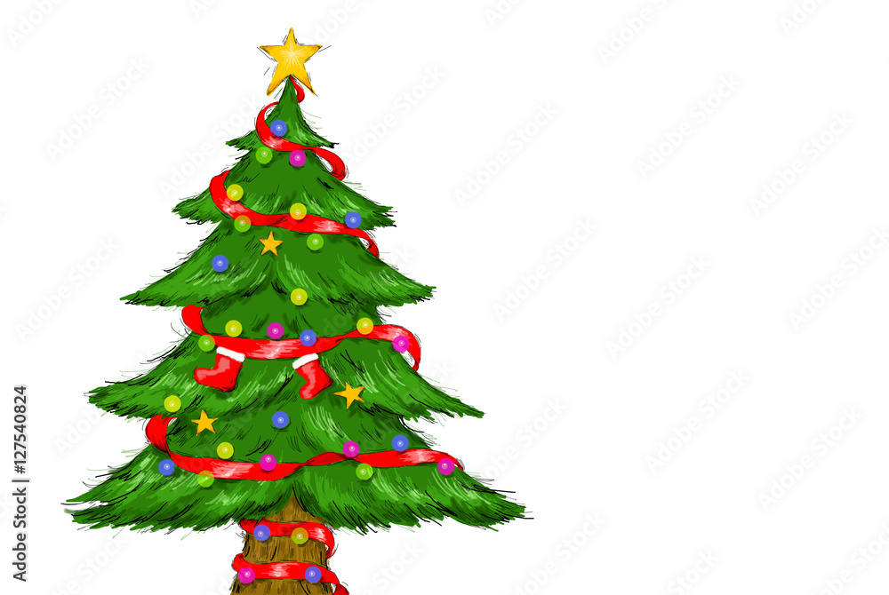 Fototapeta premium Decorated Christmas Tree White Background