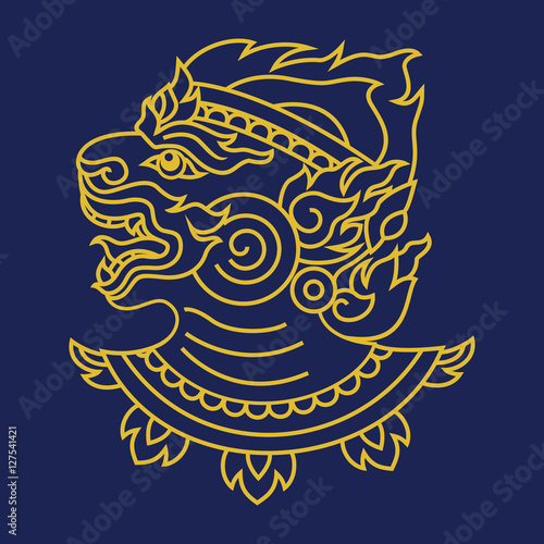 Thai art design, Hanuman monkey head outline vector