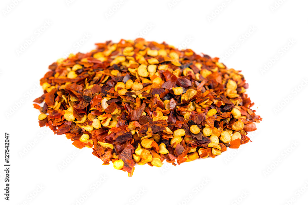 Crushed red pepper isolated on white background Crushed red pepper isolated on white background