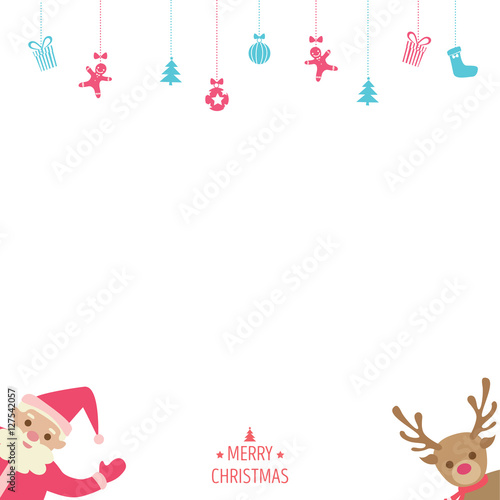 Christmas card with santa calus and reindeer on white