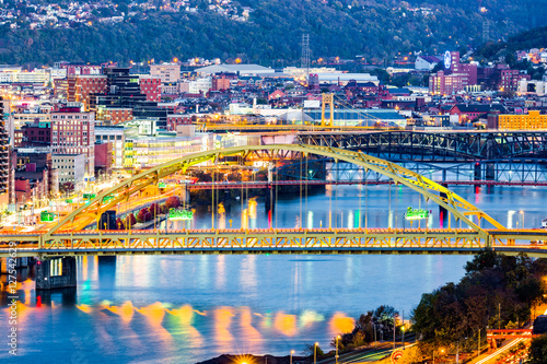 Fort Pitt Bridge spans Monongahela river in Pittsburgh, Pennsylvania.