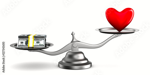 Heart and money on scales. ...