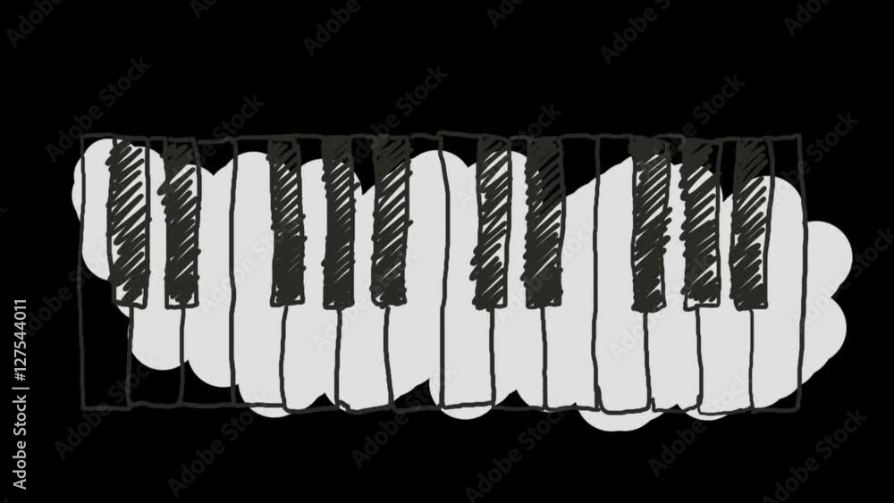 Animated Jazz instruments including piano keyboard, double bass ...