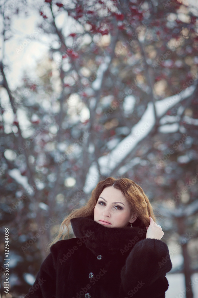 Winter portrait of a girl in nature. Winter portrait of a girl in nature.