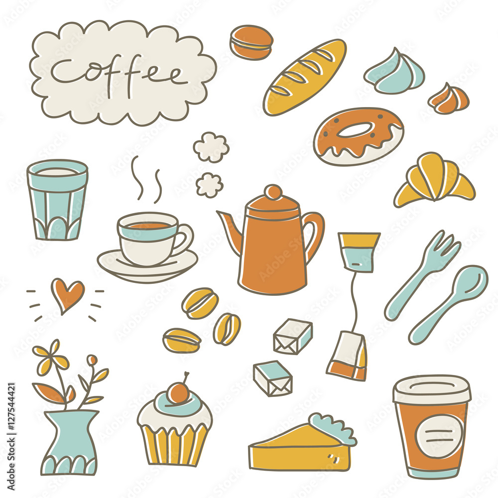 Set of colorful coffee elements Set of colorful coffee elements