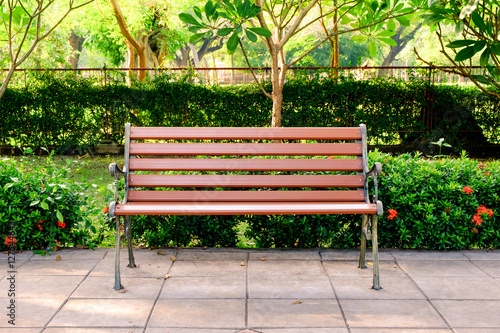 Wooden bench in the city park