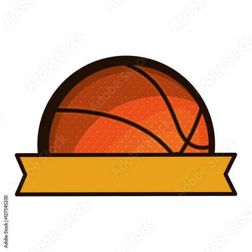 silhouette color with half basketball ball and ribbon vector illustration