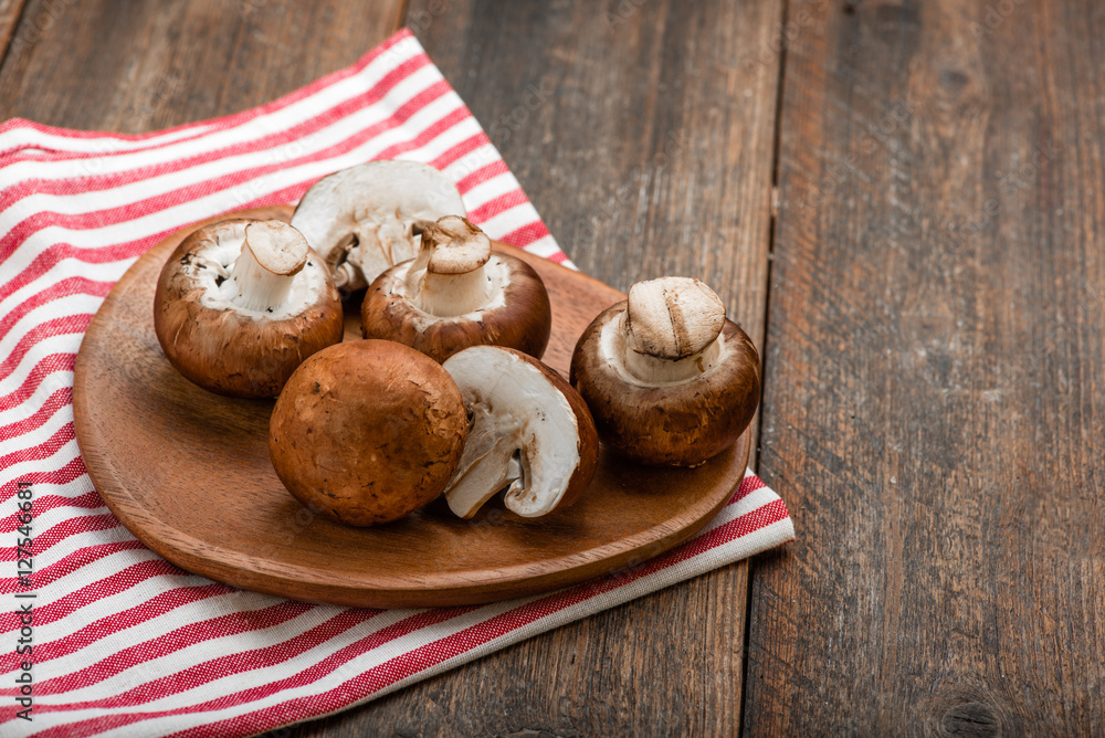 Mushrooms on a rustic wooden table. Copyspace. Mushrooms on a rustic wooden table. Copyspace.