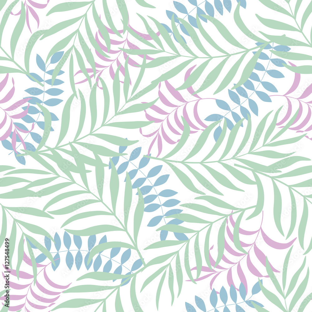 Seamless pattern with hand-drawn tropical leaves Seamless pattern with hand-drawn tropical leaves