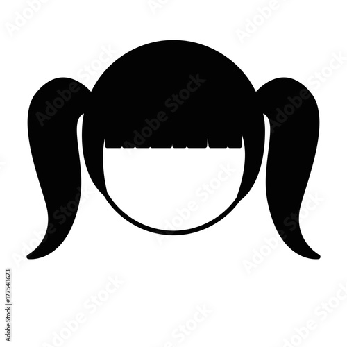 silhouette front face girl with pigtails vector illustration