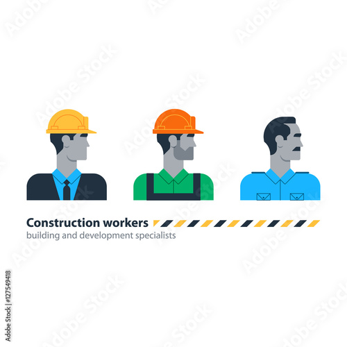 Builder man side view construction worker labor force, contractor occupation job