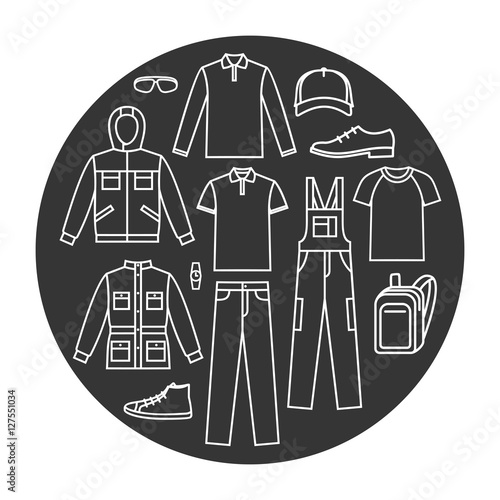 Men's working clothes icons set
