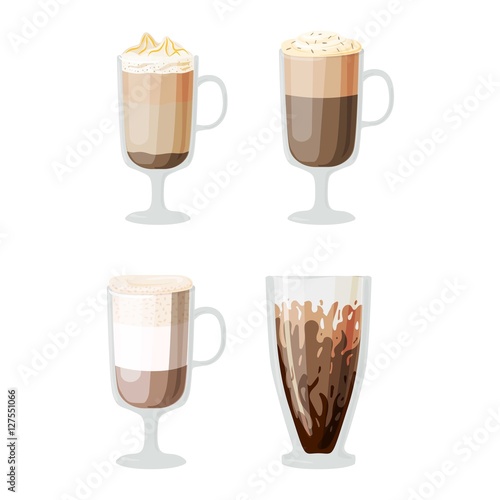 Coffee cups different cafe drinks